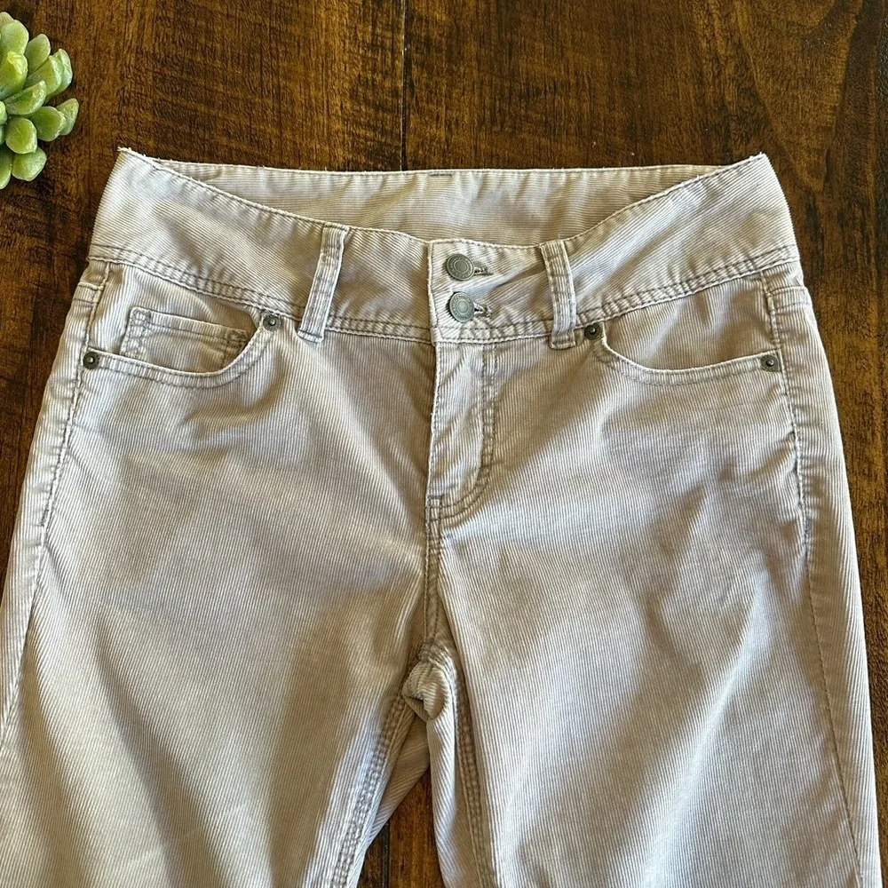 London Jean | Gray/Beige Mid Rise Bootcut Corduroy Jeans, Size 4